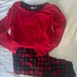 Eddie Bauer Red Plaid Flannel Joggers PJs with Long Sleeve Cotton Blend Top